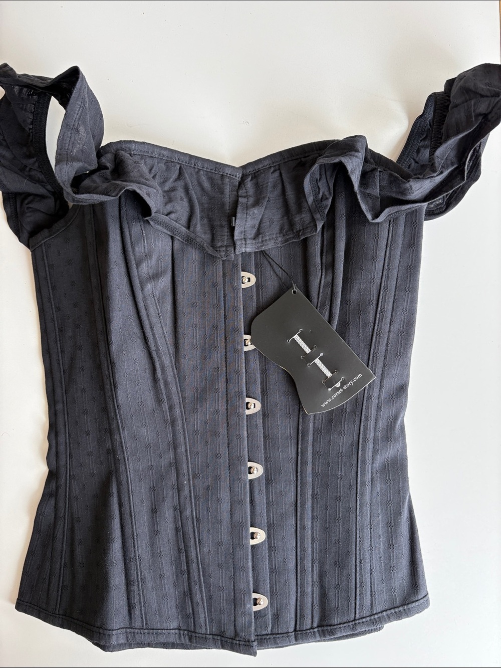 Corset Story Black Hook-Front Corset Top 100% cotton sz 6 New
